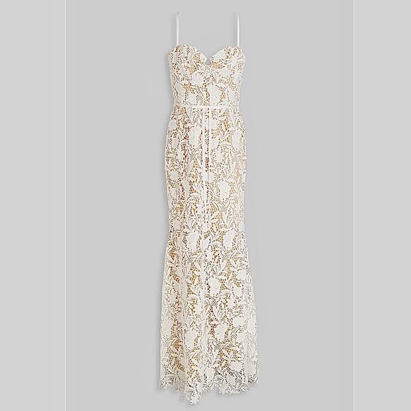 Marchesa Notte Satin Trim Guipure Lace Tulle Gown Bridal Dress Size 10 - Picture 3 of 13